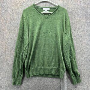 Calvin Klein Sweatshirt Men Large Green V-Neck Extra Fine Merino Wool Pullover